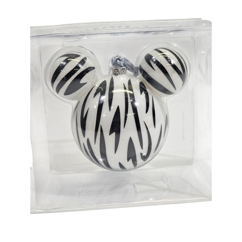 Disney‎ Parks Animal Kingdom Mickey Mouse Head Zebra Glass Ornament Black White
